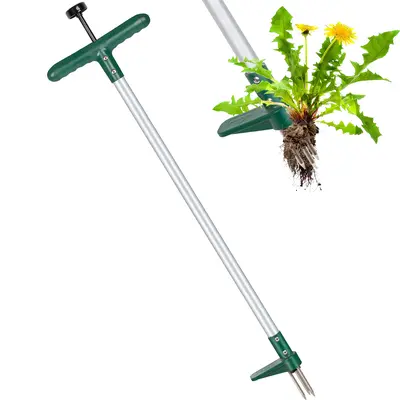Classic Weeder Tool - Long Handle Weeder Puller with 3-Claw Head | Standing Root Extractor for Dandelions & Tough Grass| Gard...