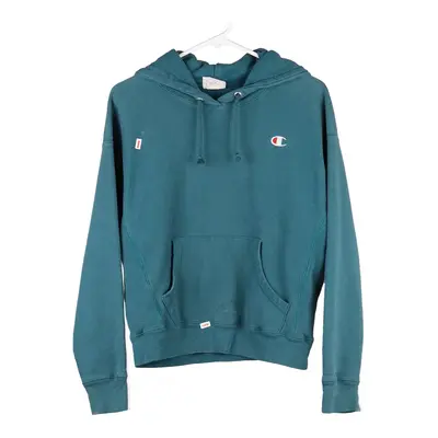 Reverse Weave Champion Hoodie - Small Teal Cotton Blend