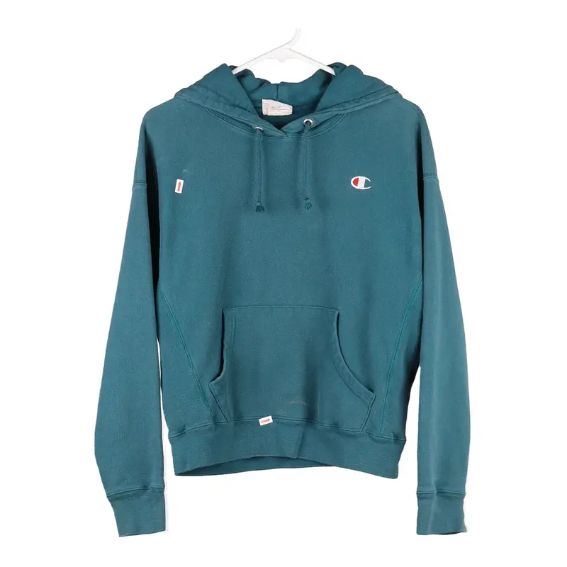Reverse Weave Champion Hoodie - Small Teal Cotton Blend