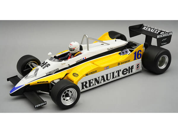 Renault RE30B #16 Rene Arnoux Winner Formula One F1 Italian GP (1982) Mythos Series with Driver Figure and Display Case L...