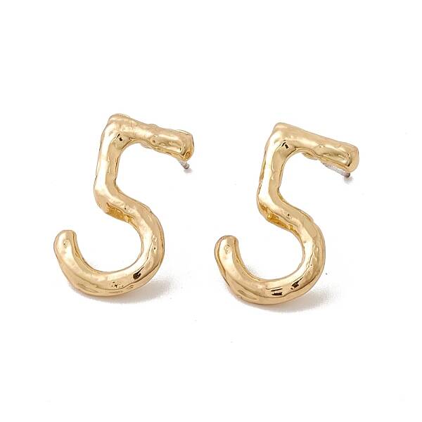 Brass Number Stud Earrings with 925 Sterling Silver Pins for Women
