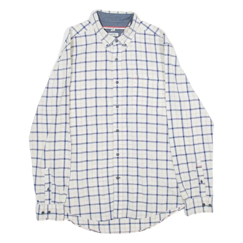 TOMMY HILFIGER Custom Fit Mens Shirt Blue Check Long Sleeve L