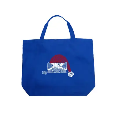 Christmas Peeking Cat - Large Word Art Tote Bag - LARGE - Black