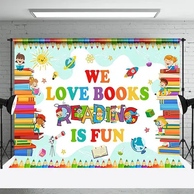 Kids Books Colorful Pencil World Book Day Backdrop - Aperturee