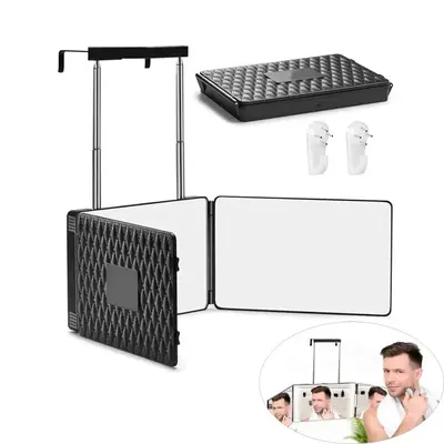 360 Degree LED Mirror, 1 Box 3 Way Mirror for Hair Cutting, Height Adjustable Telescoping Hook, Hair Cutting Mirror for Men W...