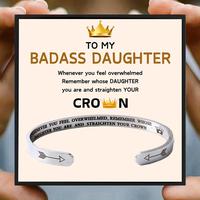 Stainless Steel Cuff Bangle with Gift Card & Gift Box, 1 Set Badass Daughter Themed Open Cuff Bangle, Birthday Gift for Daugh...