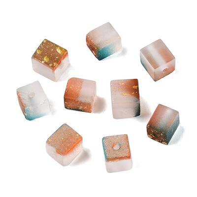 Frosted Glass Beads with Golden Glitter Powder