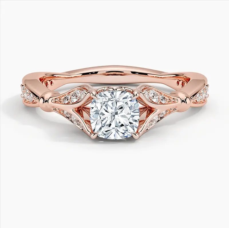 10K Rose Gold 0.8 to 3.3 CT.T.W. Cushion Cut Lab Created Diamond Custom Engagement Band IGI Certified