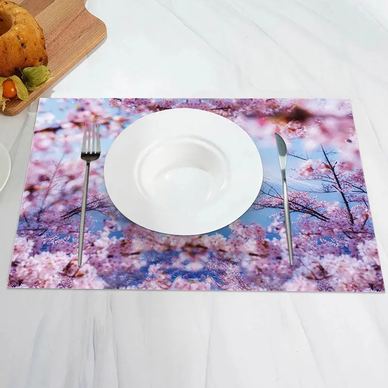 Mount Fuji Cherry Blossoms Scape Set Of 4 Placemats - Aperturee