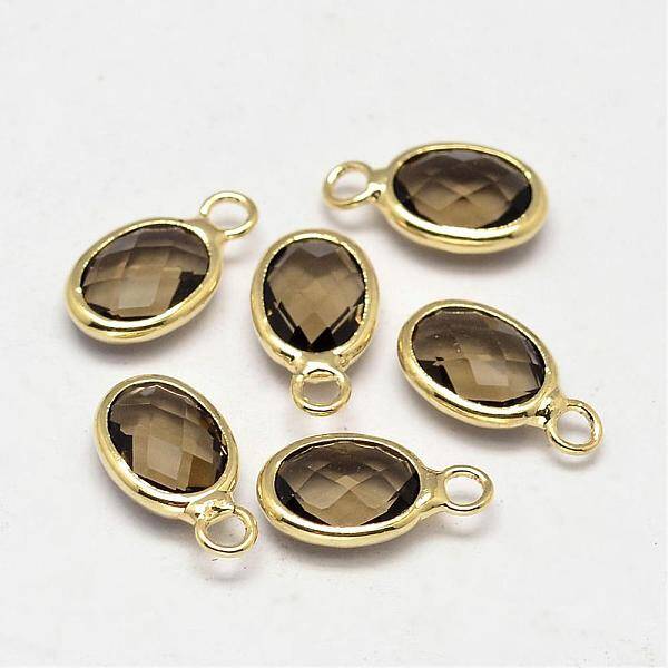 Oval Faceted Golden Tone Brass Glass Charms