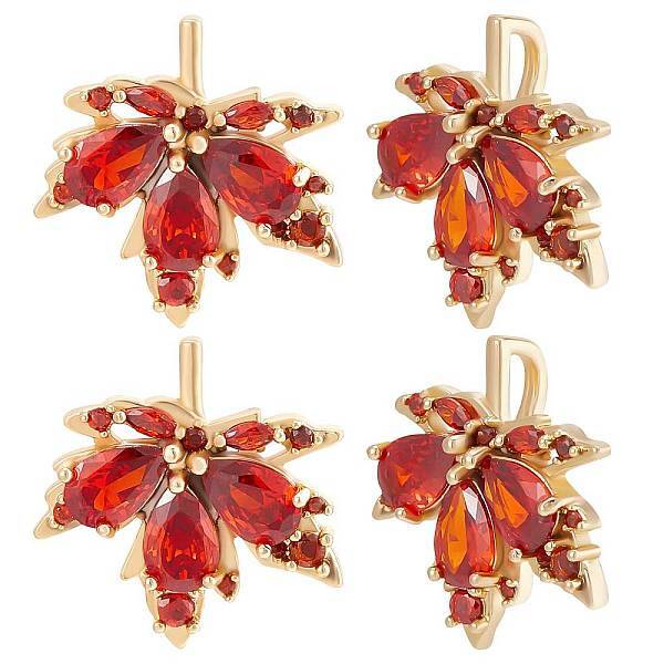 Beebeecraft 1 Box 8Pcs Maple Leaf Charms 18K Gold Plated Autumn Fall Charms with Red Cubic Zirconia for Thanksgiving Necklace...