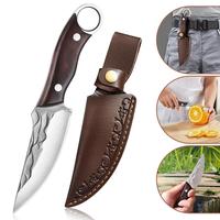 Chef Japanese Kitchen Cleaver with Sheath Boning Knife, Hand Forged Split for Cooking, Home, Camping, Barbecue
