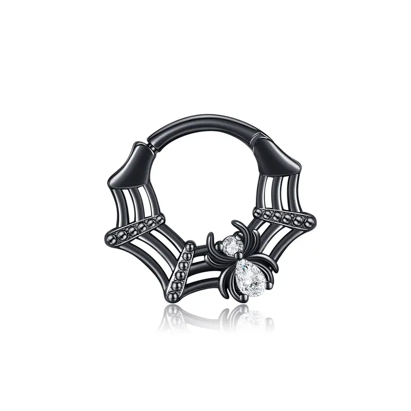 Sterling Silver with Black Color Plated Cubic Zirconia Spider Nose Ring