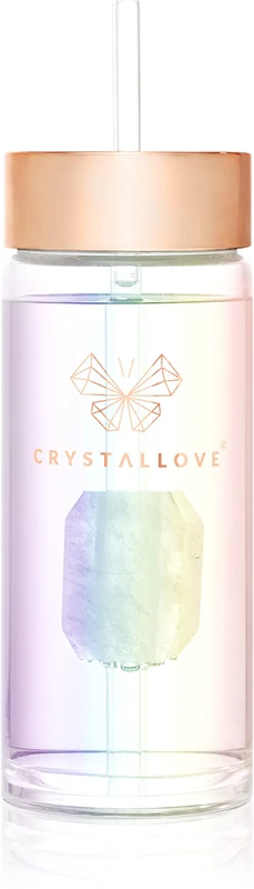 Crystallove Straw Water Glass Water Bottle with Hologram Straw - Clear Quartz 400 ml