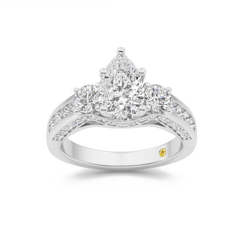 Aarhus Pavé Set Hidden Accent Three Stone Pear Shape  Lab Grown Cathedral Diamond Engagement Ring | 18K White Gold 2 3/4 CT....