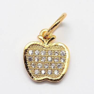 CZ Brass Micro Pave Cubic Zirconia Apple Charms