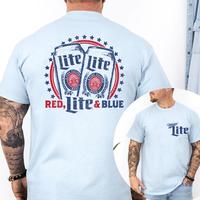 Miller Lite Red, Lite, and Blue T-Shirt | Patriotic Beer Lover 4th of July Tee | Funny Summer Drinking Shirt, Gift for Him, M...