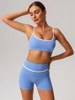 Two-piece Set Women's Solid Crop Sports Bra & High Waist Skinny Shorts Tracksuit Set, Breathable Comfortable Sports Outfits f...