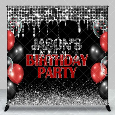 Aperturee Black Silver Balloons Custom Name Birthday Backdrop, 3X3FT(1X1M), 15 USD, custom birthday backdrops, DZAH0C856-O