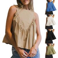 Tanming Women's  Summer Breathable  Sleeveless Peplum Babydoll Tops Swing Tank Tops Loose Fit Back Button Casual Blouse Ruffl...