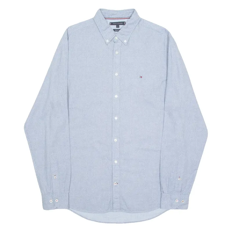 TOMMY HILFIGER Mens Shirt Blue Spotted Long Sleeve L