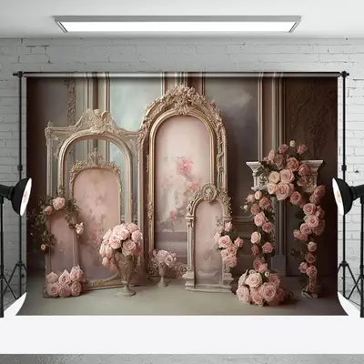Luxury Royal Mirror Pink Rose Retro Wall Backdrop - Aperturee