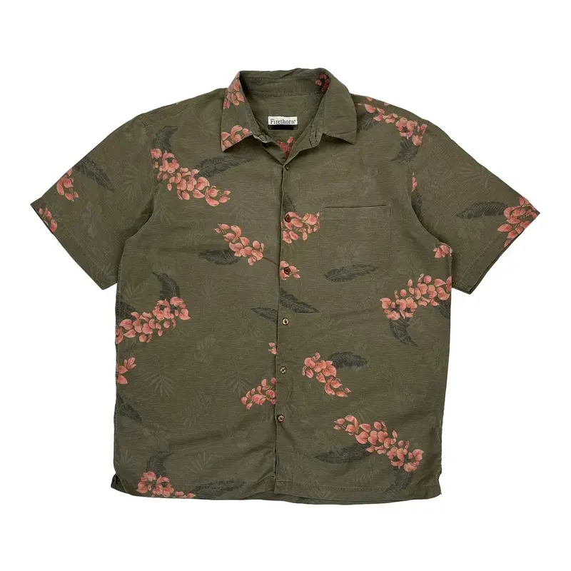 Firethorn Hawaiian Shirt - Medium Green Silk