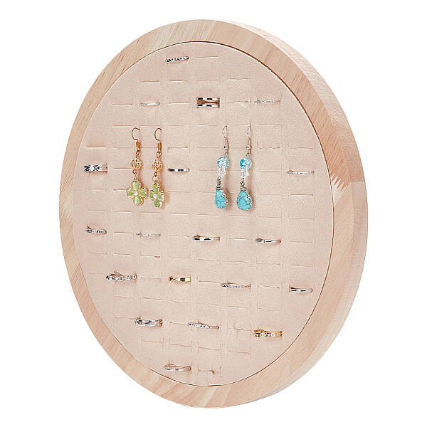 92-Slot Flat Round Wooden Finger Rings Display Stands