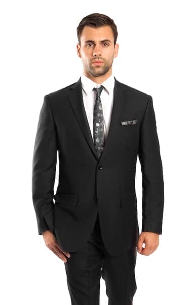 Black 100% Wool Stripe 2 Button Suit