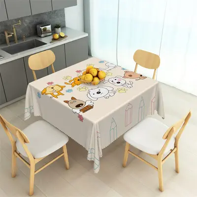 Cartoon Dog Paw Colorful Pencil Lines Tablecloth - Aperturee