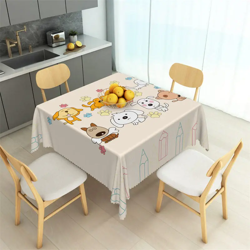 Cartoon Dog Paw Colorful Pencil Lines Tablecloth - Aperturee
