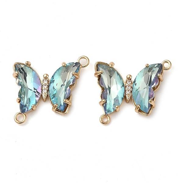 Brass Pave Faceted Glass Connector Charms