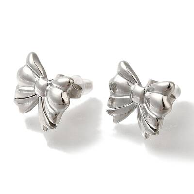 304 Stainless Steel Bowknot Stud Earrings