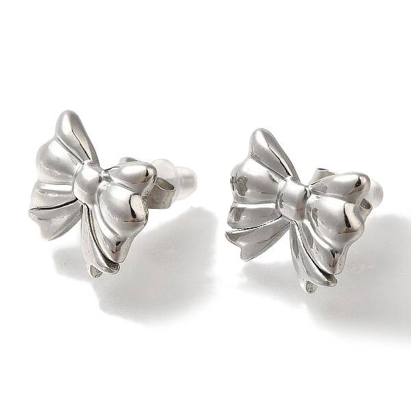 304 Stainless Steel Bowknot Stud Earrings