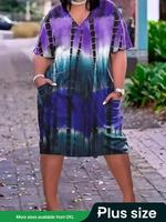 【Plus Size】 All Over Print V Neck Dress, Casual Short Sleeve Dress for Summer, Women's Plus Clothing for Daily Wear