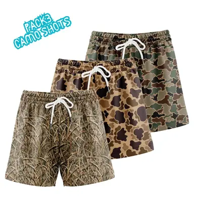 Pack 3 Duck Hunting Camo Mesh Shorts - Lightweight, Breathable, 5-Inch Inseam, Moisture-Wicking, Suitable for Men, Versatile ...