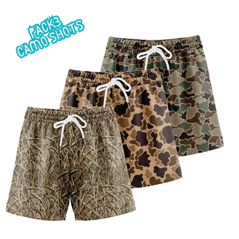 Pack 3 Duck Hunting Camo Mesh Shorts - Lightweight, Breathable, 5-Inch Inseam, Moisture-Wicking, Suitable for Men, Versatile ...