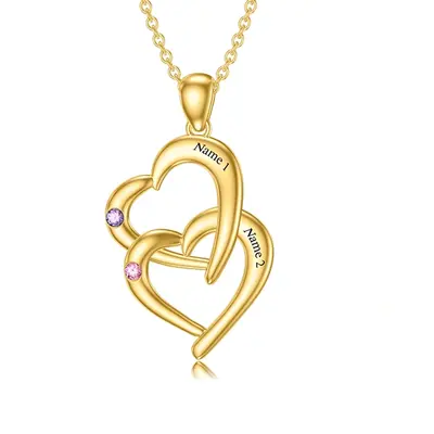Gold Vermeil Heart Cubic Zirconia Personalized Birthstone Engraving Necklace For Women