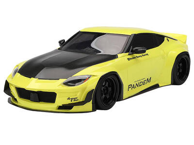 Nissan Z (RZ34) Pandem Ikazuchi Yellow with Matt Black Hood 1/18 Model Car by Top Speed