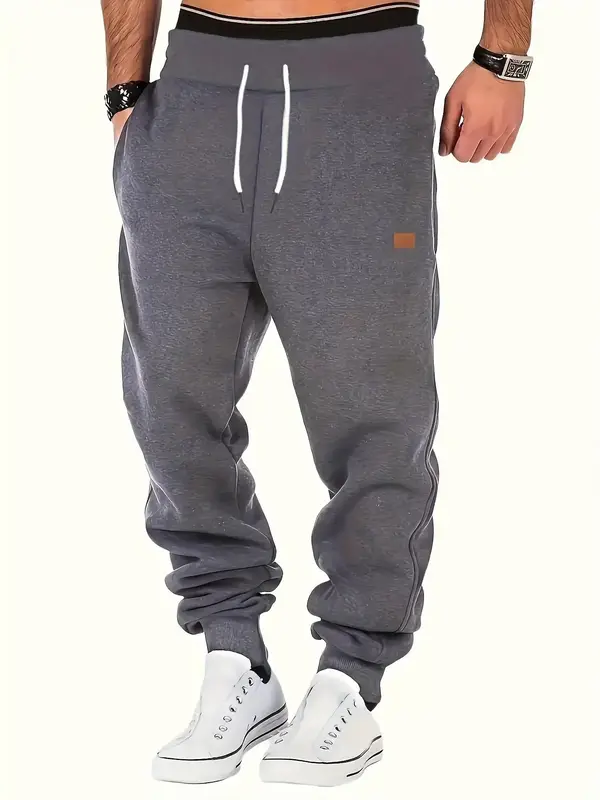 Men's Solid Color Pocket Tie Front Sweatpants, Regular Fit Casual Comfort Jogger Pants, Men's Bottoms for Daily Wear Streetwe...