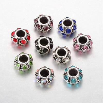 Rondelle Tibetan Style Alloy Rhinestone European Large Hole Beads