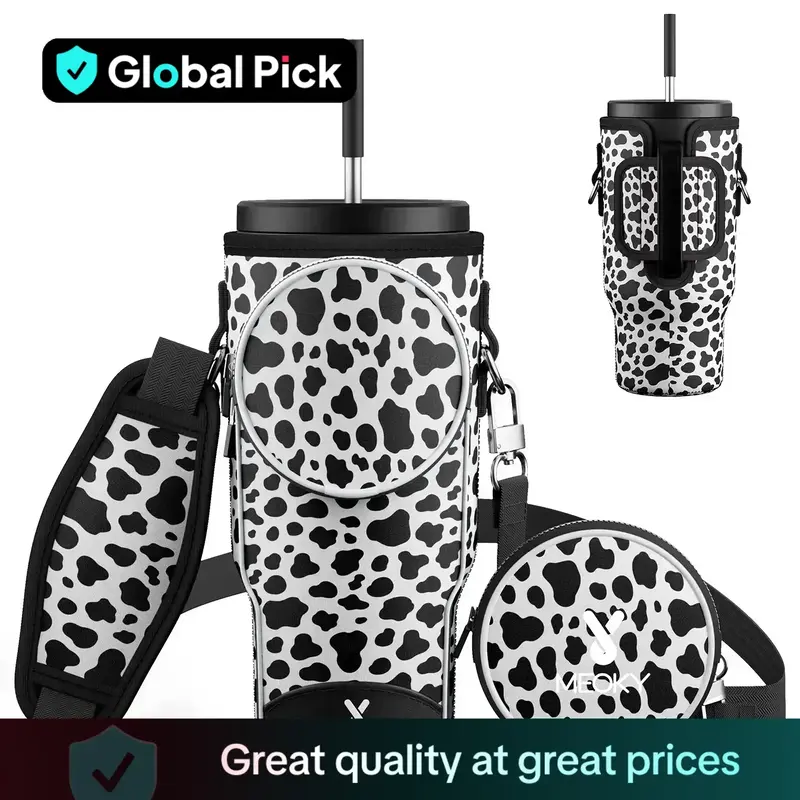 Leopard Pattern Water Bottle Bag, 1 Count Stylish Portable Water Bottle Storage Bag with Adjustable Shoulder Strap, Drinkware...
