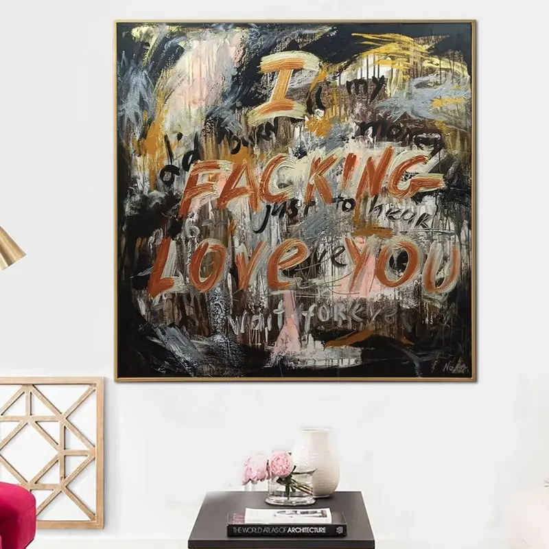 Large Abstract Colorful Painting on Canvas Romantic Wall Art Street Style Artwork Original Oil Painting Contemporary Wall Art...