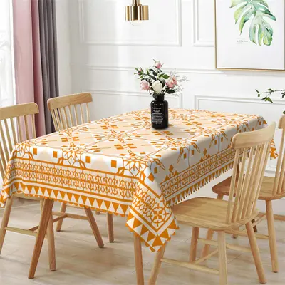 Yellow Repeat Floral Shaped Rectangle Tablecloth - Aperturee