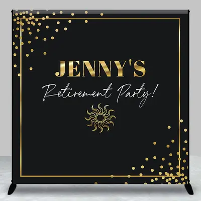 Gold Black Personalized Retirement Party Backdrop - Aperturee