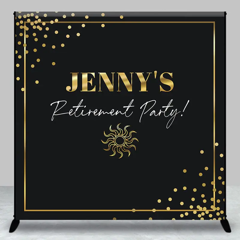 Gold Black Personalized Retirement Party Backdrop - Aperturee