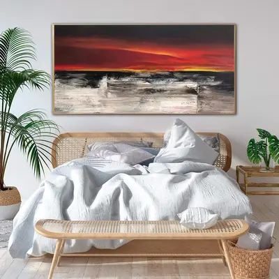 Abstract Landscape Painting Canvas Colorful Wall Art Red Artwork Personalized Painting 40x60 Art Sunset Painting above Bed De...
