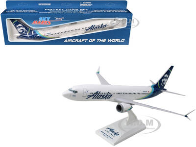 Boeing 737 MAX 8 Commercial Aircraft Alaska Airlines (N801AK) White with Blue Tail (Snap-Fit) 1/130 Plastic Model by Skymar...