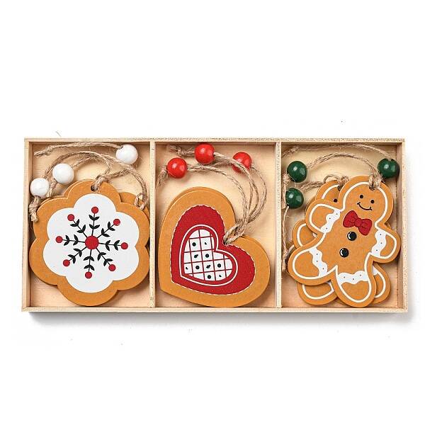 9Pcs 3 Styles Christmas Wood Pendant Decorations Set