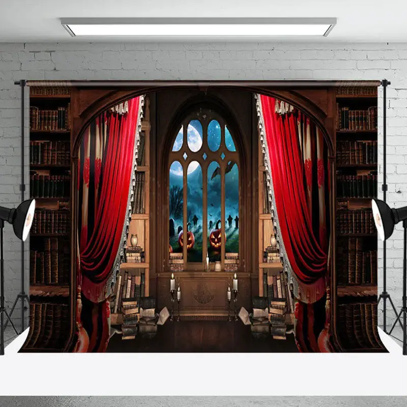 Aperturee Script Scene Pumpkin Castle Happy Halloween Backdrop - Aperturee